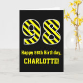 Zwart & geel, gestreept "98"; 98e verjaardag + naa kaart (Gele Bloem)