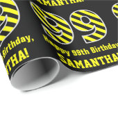 Zwart & geel, gestreept "99"; 99e verjaardag + naa cadeaupapier (Rol Hoek)