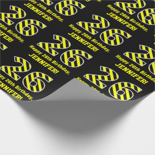 Zwart & Geel Gestreepte "26"; 26ste verjaardag + n Cadeaupapier
