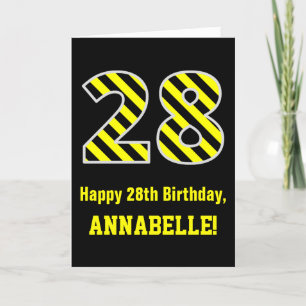 Zwart & Geel Gestreepte "28"; 28e Verjaardag + Naa Kaart