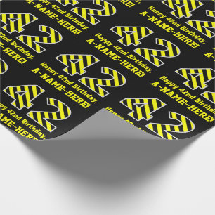 Zwart & Geel Gestreepte "42"; 42ste verjaardag + n Cadeaupapier