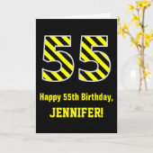 Zwart & Geel Gestreepte "55"; 55e Verjaardag + Naa Kaart (Gele Bloem)