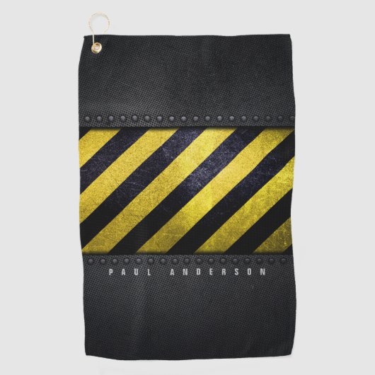 Zwart Geel Gevaar Strepen Constructie Engineer Golfhanddoek (Voorkant)