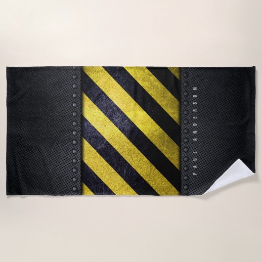 Zwart Geel Gevaar Strepen Constructie Engineer Strandlaken (Voorkant)