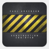 Zwart Geel Gevaar Strepen Constructie Engineer Vierkante Sticker (Voorkant)