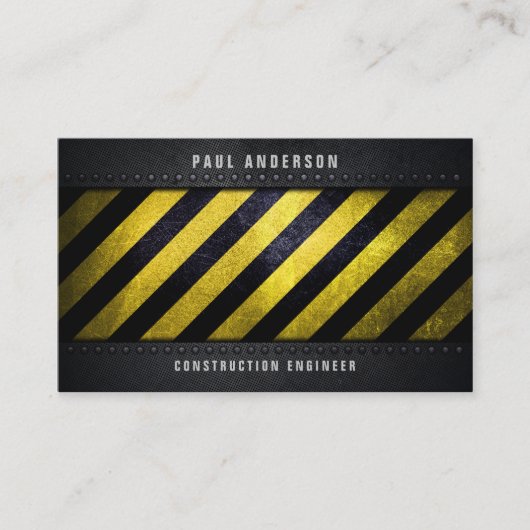 Zwart Geel Gevaar Strepen Constructie Engineer Visitekaartje (Voorkant)
