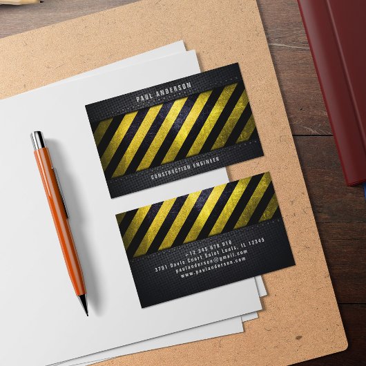 Zwart Geel Gevaar Strepen Constructie Engineer Visitekaartje
