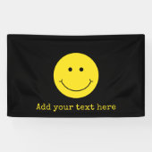 Zwart Geel Glimlach Grijngezicht Happy Banner (Horizontaal)
