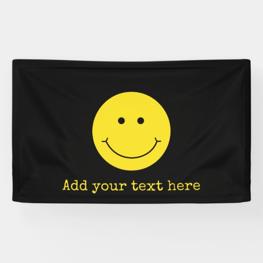 Zwart Geel Glimlach Grijngezicht Happy Banner (Horizontaal)
