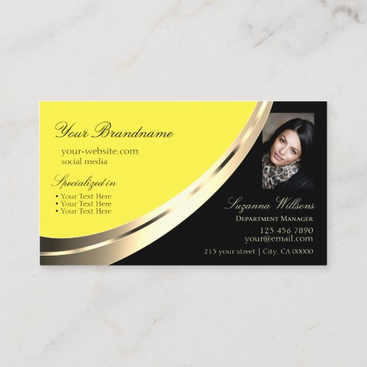 Zwart-geel Gold decor met monogram en foto's Visitekaartje (Achterkant)