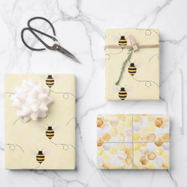 Zwart Geel Goud Bijen Baby Shower Inpakpapier Vel