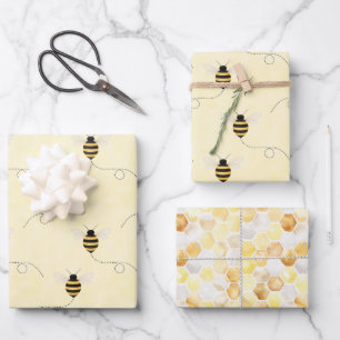Zwart Geel Goud Bijen Baby Shower Inpakpapier Vel