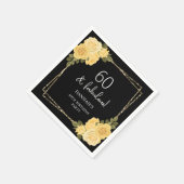 Zwart Geel & Goud Bloemen 60ste Verjaardag Servet (Hoek)