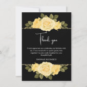 Zwart Geel & Goud Bloemen Verjaardag Bedankkaart (Voorkant)