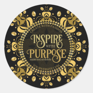 Zwart Geel Goud Edelsteen Geometrie Mandala Ronde Sticker