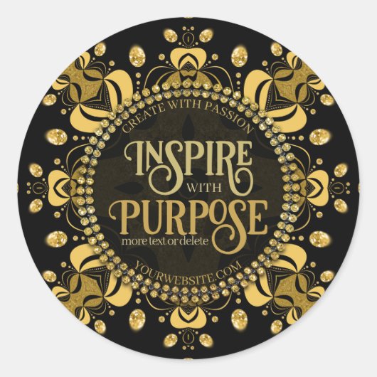 Zwart Geel Goud Gem Geometry Mandala Ronde Sticker (Voorkant)