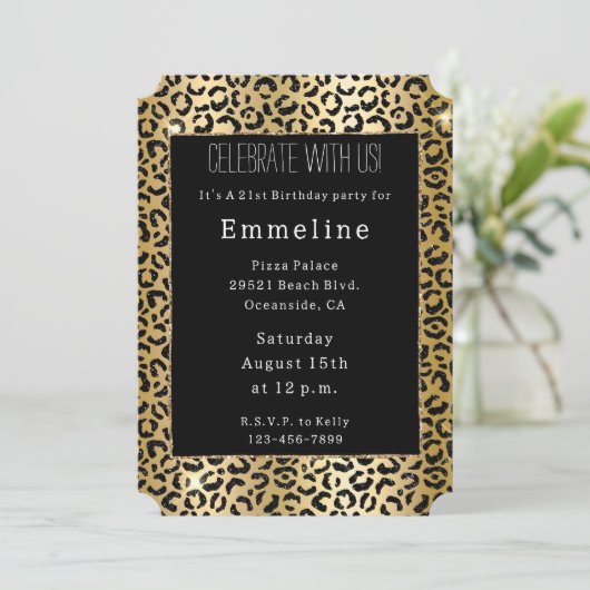 Zwart Geel Goud Glitter Luipaard Kaart (Staand voorkant)