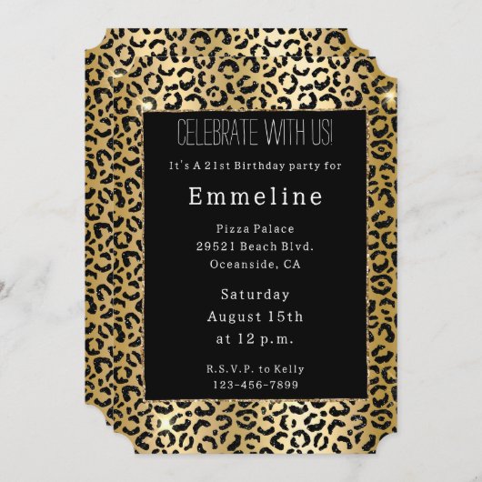 Zwart Geel Goud Glitter Luipaard Kaart (Voorkant / Achterkant)