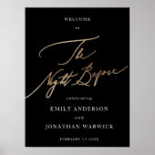 Zwart Geel Goud Kalligrafie Repetitie Diner Poster (Voorkant)