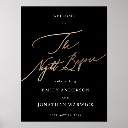 Zwart Geel Goud Kalligrafie Repetitie Diner Poster (Voorkant)