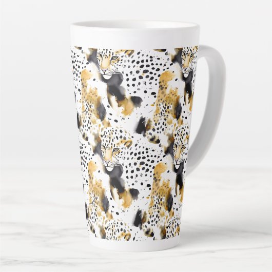 Zwart Geel Goud Luipaarden Dierenprint Latte Mok (Rechterhoek)
