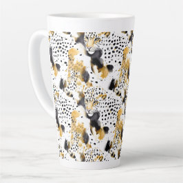Zwart Geel Goud Luipaarden Dierenprint Latte Mok