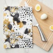 Zwart Geel Goud Luipaarden Dierenprint Theedoek (Quarter Fold)