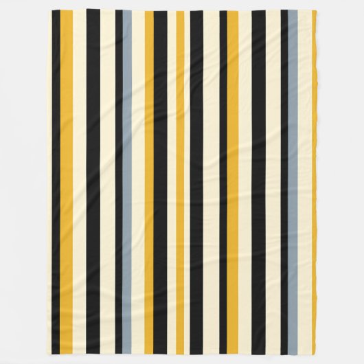 Zwart, Geel, Grijs en Witte Streep Fleece Deken (Voorkant)