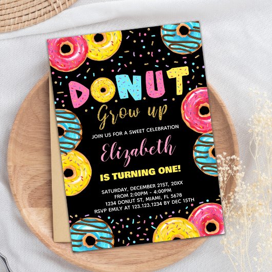 Zwart Geel Groen Donut Verjaardag Uitnodigingen