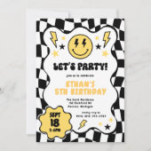 Zwart Geel Groovy Glimlach Geruit Retro Verjaardag Kaart (Voorkant)