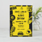 ZWART GEEL GRUNGE PUNK POP ART INVITATION KAART (Staand voorkant)