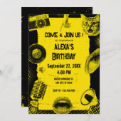 ZWART GEEL GRUNGE PUNK POP ART INVITATION KAART (Voorkant / Achterkant)