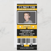 Zwart/Geel Hockey Ticket Verjaardagsfeestje Kaart (Voorkant)