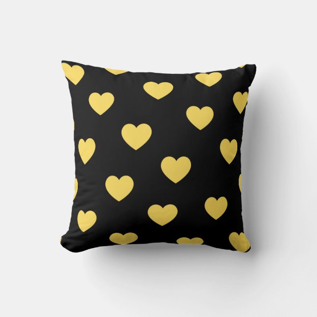 Zwart Geel Knus Modern Romantisch Chic Hart Kussen (Voorkant)