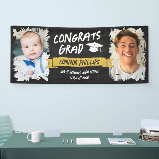 Zwart Geel Koel Krijt 2 Foto's Congrats Afstudeerd Spandoek (Beurs)