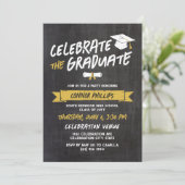 Zwart Geel Koel Krijt Vieren Afstudeerfeest Kaart (Staand voorkant)
