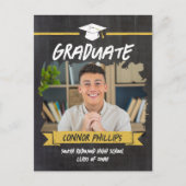 Zwart Geel Koel Krijtbord Foto Afstuderen Aankondigingskaart (Voorkant)