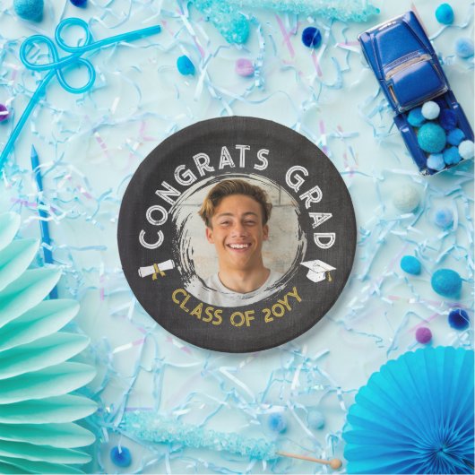 Zwart Geel Koele Krijt Foto's Congrats Afstudeerde Papieren Bordje (Feest)