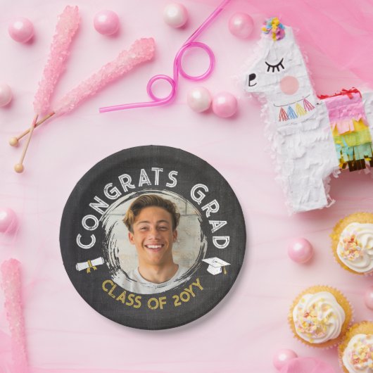 Zwart Geel Koele Krijt Foto's Congrats Afstudeerde Papieren Bordje (Feest)