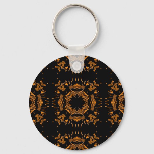 Zwart, geel koperen Floral Damascus Retro Patroon Sleutelhanger (Voorkant)
