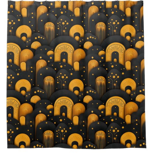 Zwart-geel kunstdeco douchegordijn (Voorkant)