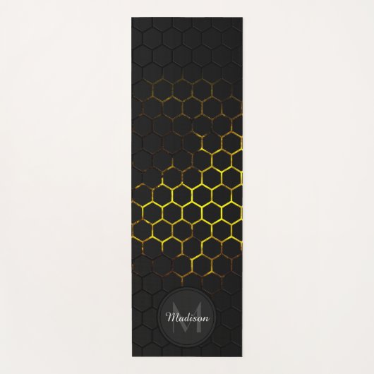 Zwart geel lhoneycomb geometriepatroon Monogram Yogamat (Voorkant)