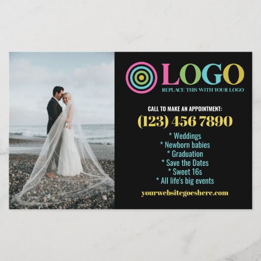 Zwart Geel Logo Foto's Promo Small Business Flyer (Voorkant)