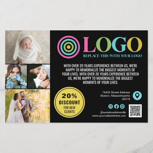 Zwart Geel Logo Foto's Promo Small Business Flyer (Achterkant)