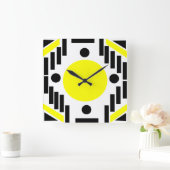 Zwart geel Mid Century Modern Geometric Mandala Vierkante Klok (Huis)