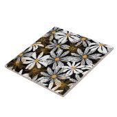 Zwart Geel Modern Daisy Bloemen Abstract Patroon Tegeltje (Zijkant)