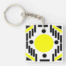 Zwart Geel Modern Geometrisch Mandala Patroon Sleutelhanger