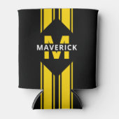 Zwart geel monogram en naam blikjeskoeler (Voorkant)