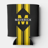 Zwart geel monogram en naam blikjeskoeler (Achterkant)