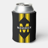 Zwart geel monogram en naam blikjeskoeler (Blikje Achterkant)